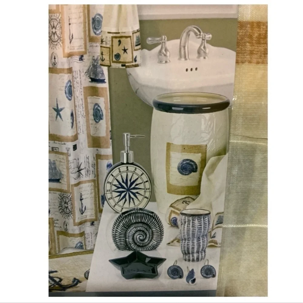 Nautical Beach Bathroom Coastal Ceramic Accessory Set of 3